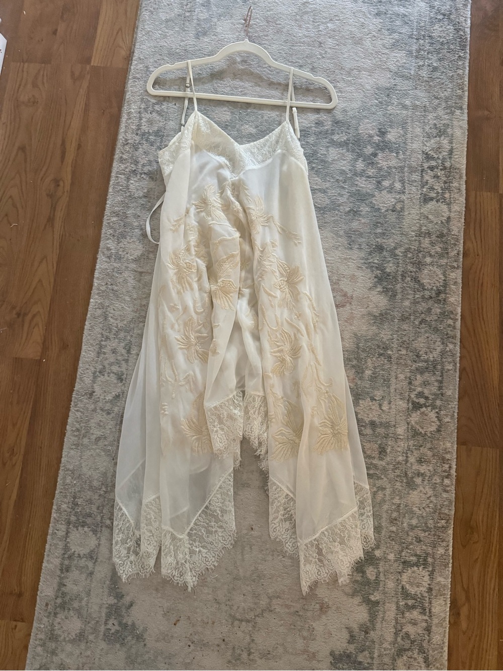 Anthropologie Eloise Lace-Trim Ivory Handkerchief Hem Slip Dress Size M